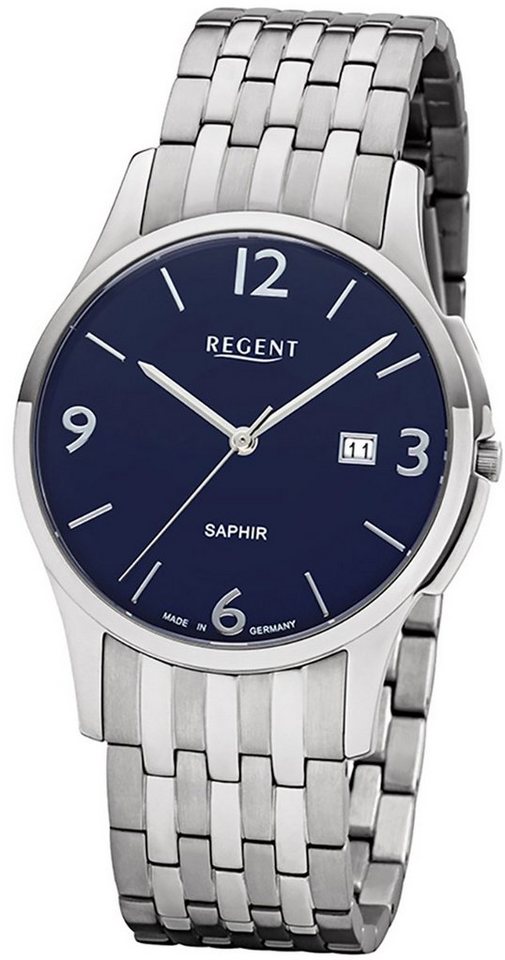 Regent Quarzuhr Regent Herren Uhr GM-1616 Metall Quarz, Herren Armbanduhr rund, mittel (ca. 38mm), Metallarmband von Regent