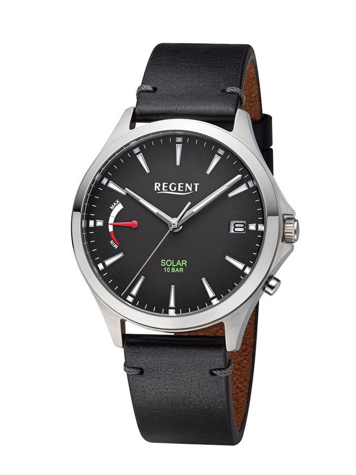 Regent Solaruhr 41mm, Anzeige Akkukapazität, Lederband von Regent