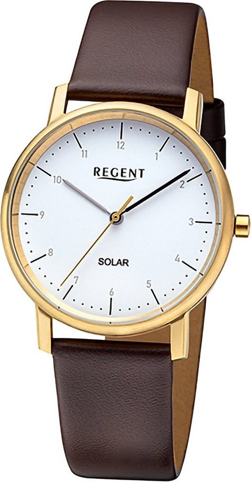 Regent Solaruhr Regent Damen Solaruhr Analog Lederarmband, (Solaruhr), Damen Solaruhr rund, extra groß (ca. 35mm), Lederarmband von Regent