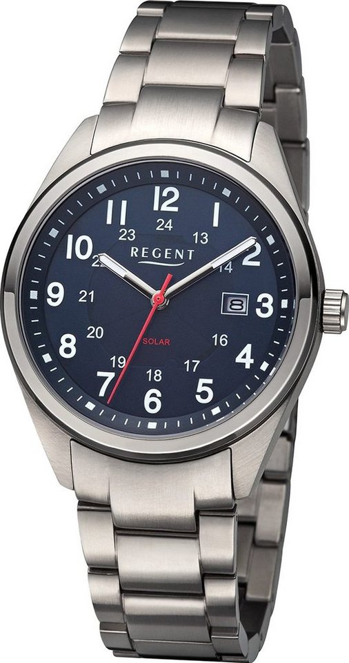 Regent Solaruhr Regent Herren Solaruhr Analog, (Solaruhr), Herren Solaruhr rund, extra groß (ca. 40mm), Metallarmband von Regent