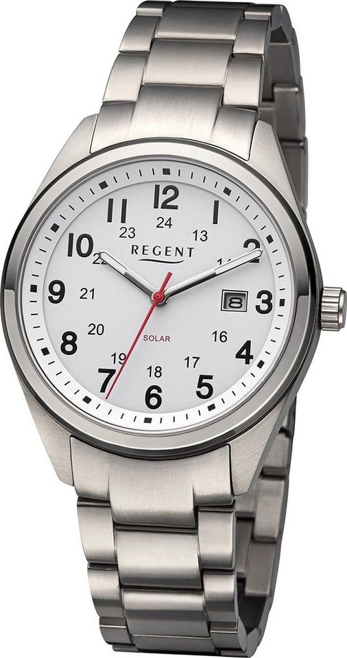 Regent Solaruhr Regent Herren Solaruhr Analog, (Solaruhr), Herren Solaruhr rund, extra groß (ca. 40mm), Metallarmband von Regent
