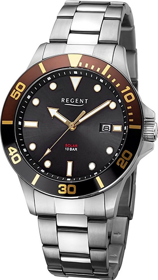 Regent Solaruhr Regent Herren Solaruhr Analog, (Solaruhr), Herren Solaruhr rund, extra groß (ca. 41mm), Metallarmband von Regent