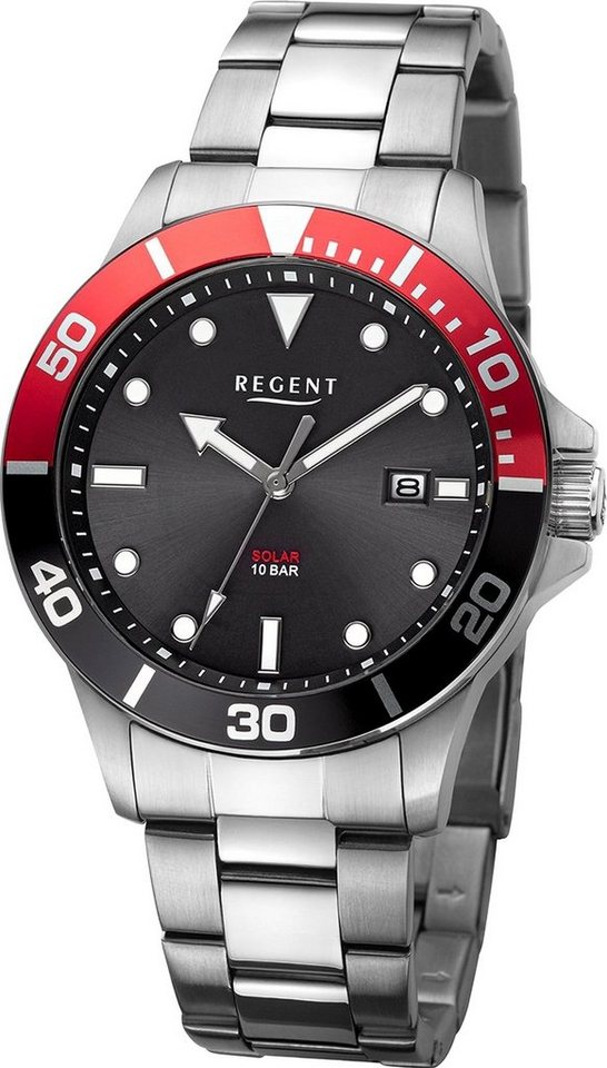 Regent Solaruhr Regent Herren Solaruhr Analog, (Solaruhr), Herren Solaruhr rund, extra groß (ca. 41mm), Metallarmband von Regent
