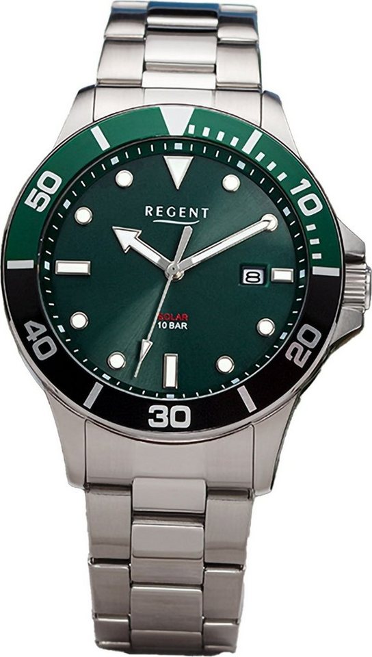 Regent Solaruhr Regent Herren Solaruhr Analog, (Solaruhr), Herren Solaruhr rund, extra groß (ca. 41mm), Metallarmband von Regent