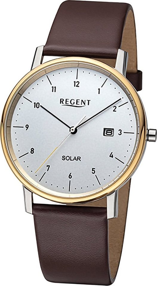 Regent Solaruhr Regent Herren Solaruhr Analog, Herrenuhr Lederarmband braun, rundes Gehäuse, extra groß (ca. 39mm) von Regent