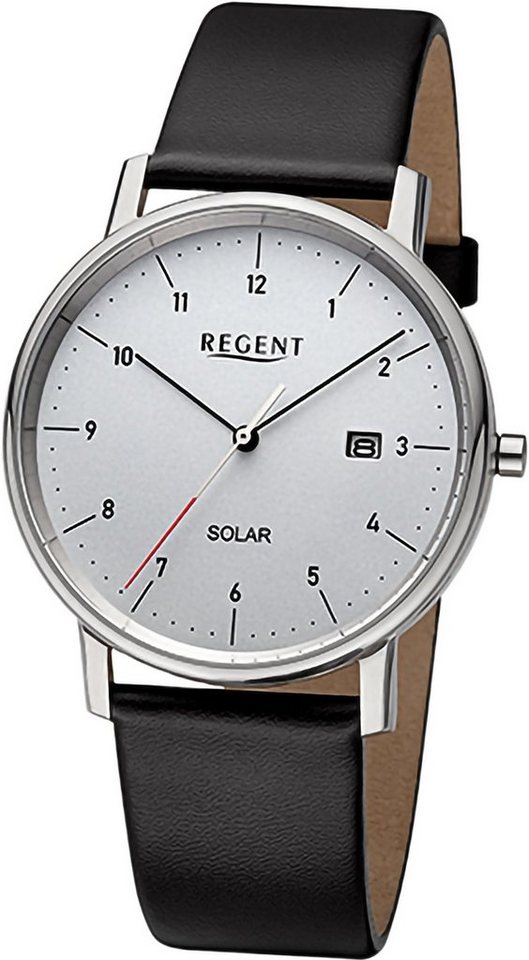 Regent Solaruhr Regent Herren Solaruhr Analog, Herrenuhr Lederarmband schwarz, rundes Gehäuse, extra groß (ca. 39mm) von Regent