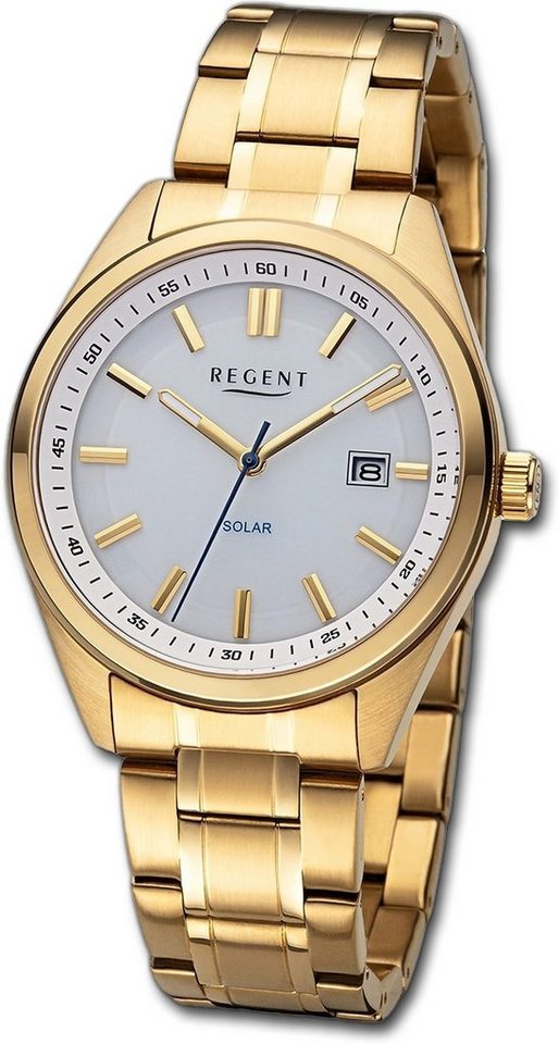 Regent Solaruhr Regent Herren Solaruhr Analog, Herrenuhr Metallarmband gold, rundes Gehäuse, extra groß (ca. 40mm) von Regent