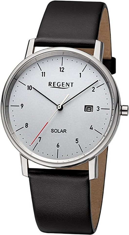 Regent Solaruhr Regent Herren Solaruhr Analog Lederarmband, (Solaruhr), Herren Solaruhr rund, extra groß (ca. 39mm), Lederarmband von Regent