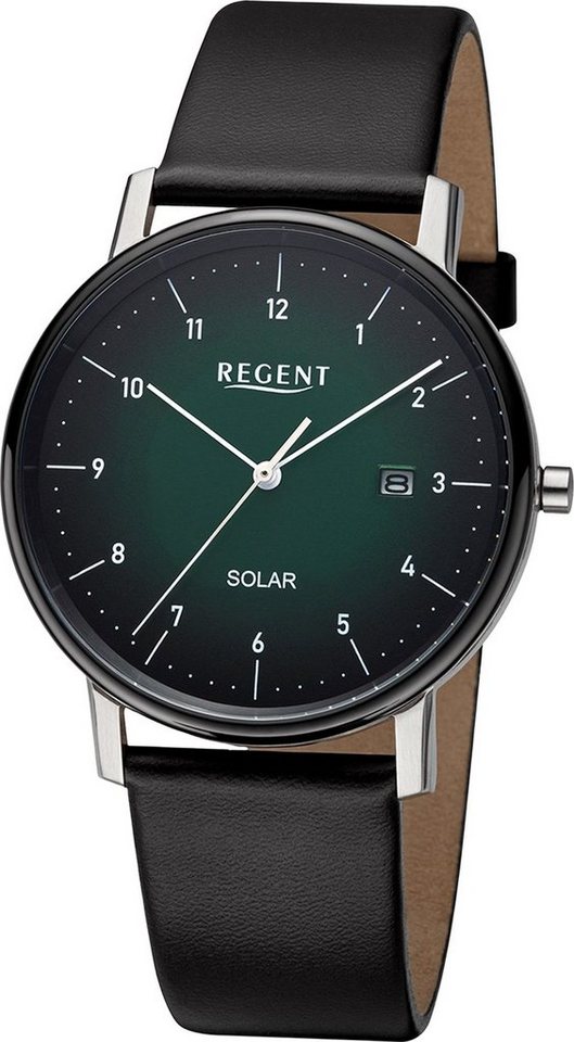 Regent Solaruhr Regent Herren Solaruhr Analog Lederarmband, (Solaruhr), Herren Solaruhr rund, extra groß (ca. 39mm), Lederarmband von Regent