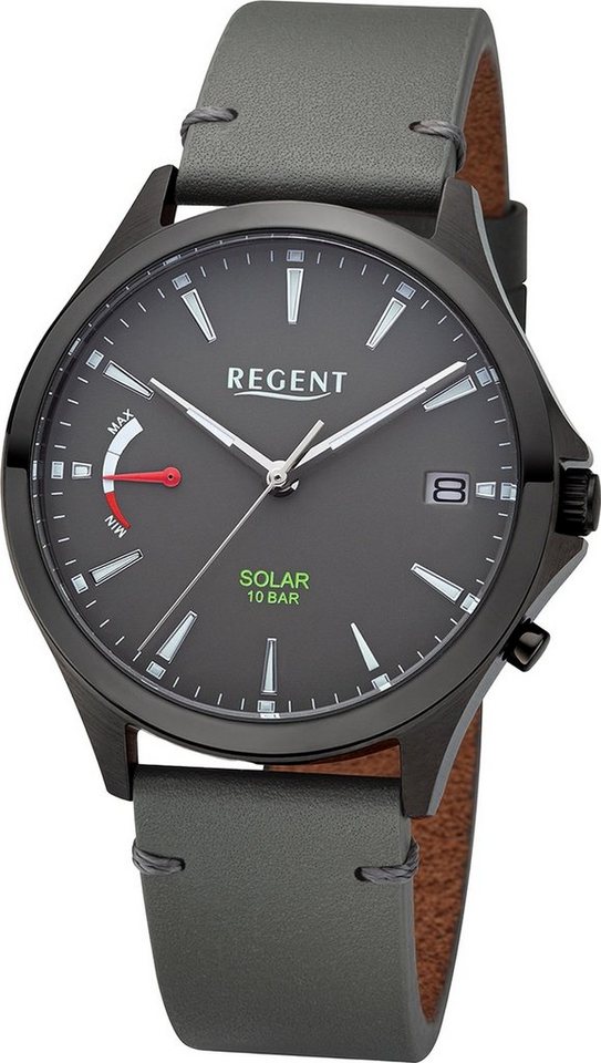 Regent Solaruhr Regent Herren Solaruhr Analog Lederarmband, (Solaruhr), Herren Solaruhr rund, extra groß (ca. 41mm), Lederarmband von Regent