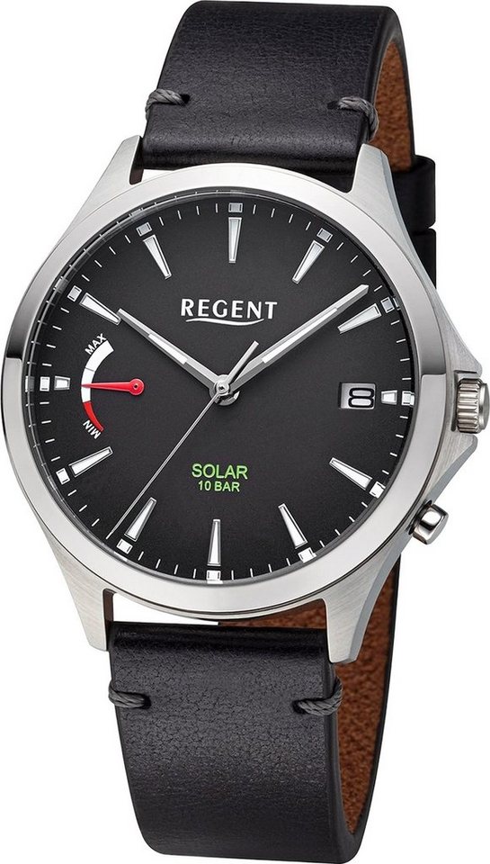 Regent Solaruhr Regent Herren Solaruhr Analog Lederarmband, (Solaruhr), Herren Solaruhr rund, extra groß (ca. 41mm), Lederarmband von Regent