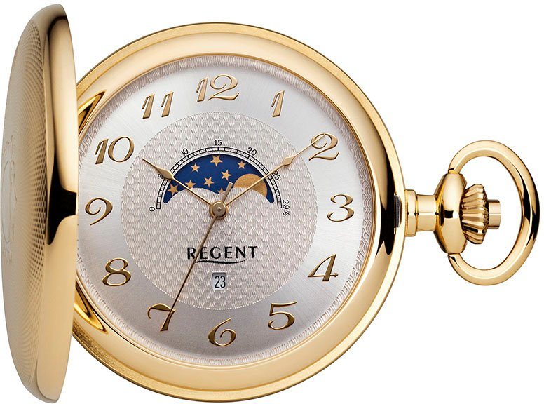 Regent Taschenuhr P731, (Set, 2-tlg., mit dazu passender Kette), Quarzuhr, Herrenuhr, Mondphase, Datum, Acrylglas von Regent