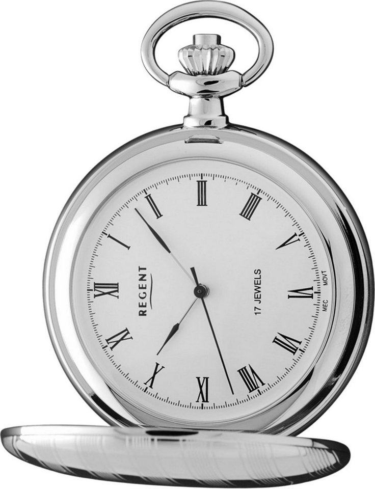 Regent Taschenuhr Regent Taschenuhr für Damen Herren P-18, (Analoguhr, Analoguhr), Herren Taschenuhr rund, extra groß (ca. 48mm), Metall verchromt von Regent