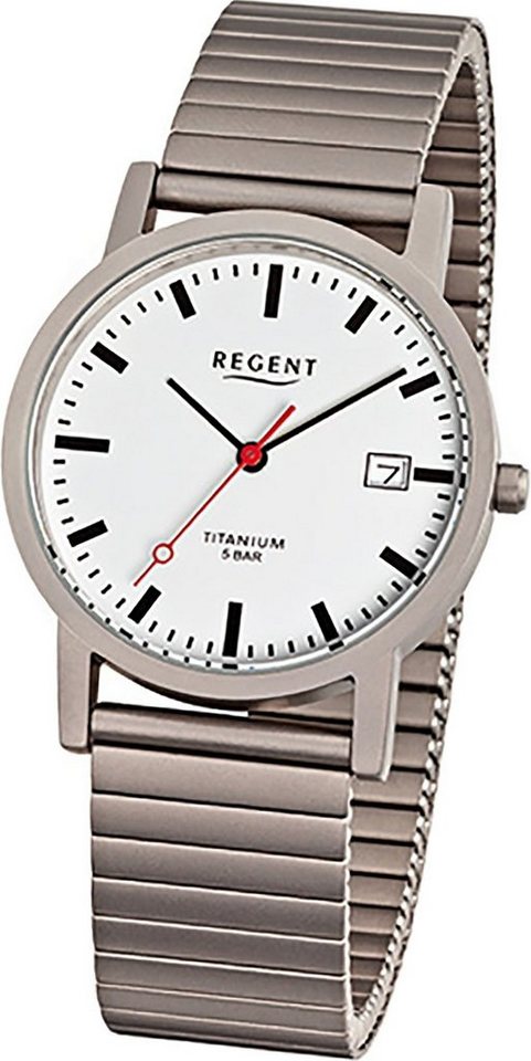 Regent Titanuhr Regent Titan Damen-Herren Uhr F-475, Damen, Herrenuhr Titanarmband, rundes Gehäuse, mittel (ca. 34mm) weiß von Regent