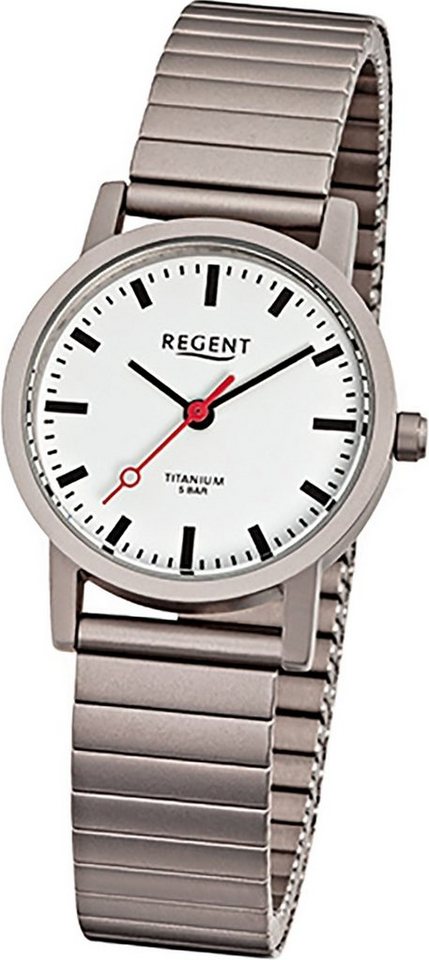 Regent Titanuhr Regent Titan Damen-Herren Uhr F-476, Damen, Herrenuhr Titanarmband, rundes Gehäuse, klein (ca. 27mm) weiß von Regent