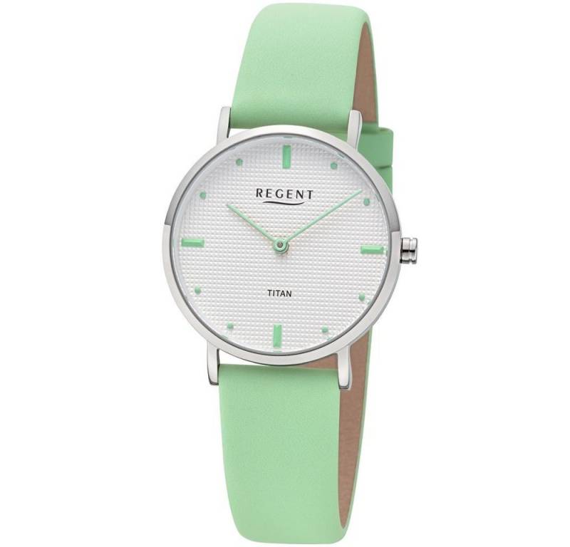 Regent Titanuhr REGENT Damen Armbanduhr BA-836 mint / silberfarbend D. 32mm Lederband von Regent
