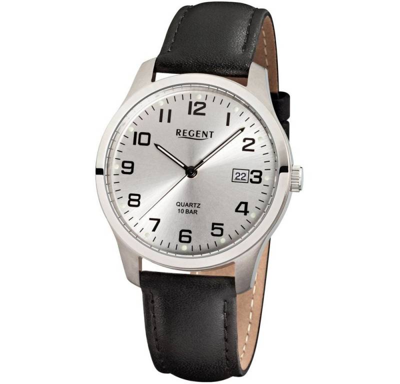 Regent Titanuhr REGENT Herren Armbanduhr F-931 silber / sunray D. 37 mm Lederband von Regent