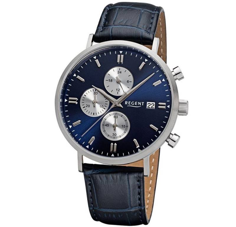 Regent Titanuhr REGENT Herren Armbanduhr CHRONO BA-298 blau D. 40 mm Lederband blau von Regent
