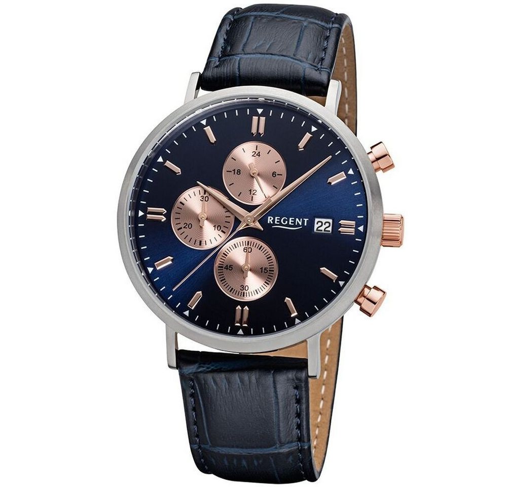 Regent Titanuhr REGENT Herren Armbanduhr CHRONO BA-301 blau D. 40 mm Lederband blau von Regent