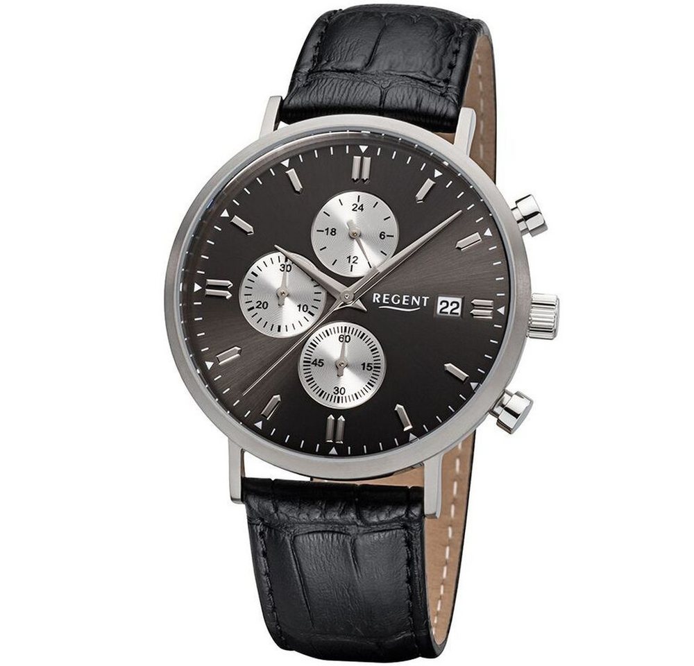 Regent Titanuhr REGENT Herren Armbanduhr CHRONO BA-299 schwarz D. 40 mm Lederband von Regent