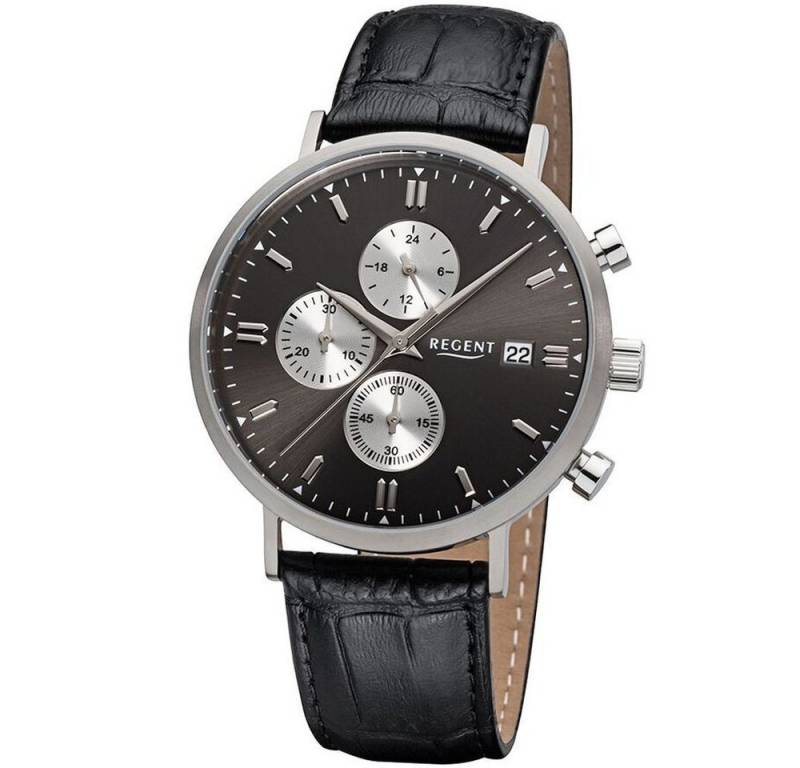 Regent Titanuhr REGENT Herren Armbanduhr CHRONO BA-299 schwarz D. 40 mm Lederband von Regent