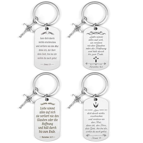 Christliche Geschenke Schlüsselanhänger,Regerly4 Stück Bibel Schlüsselanhänger aus Edelstahl Dankeschön Geschenk Firmung Geschenke Mädchen Konfirmation Geschenk Junge Geschenke Spirituelle Geschenke von Regerly