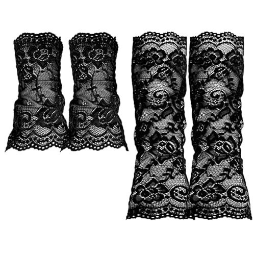 Regerly Damen Spitze Fingerlose Handschuhe, 2 Stück Fingerlose Handschuhe Kurze Spitzenhandschuhe Lange Fingerlose Damen Handschuhe Kostüm Zubehörfür Halloween Teeparty Vintage Opern Hochzeit Schwarz von Regerly