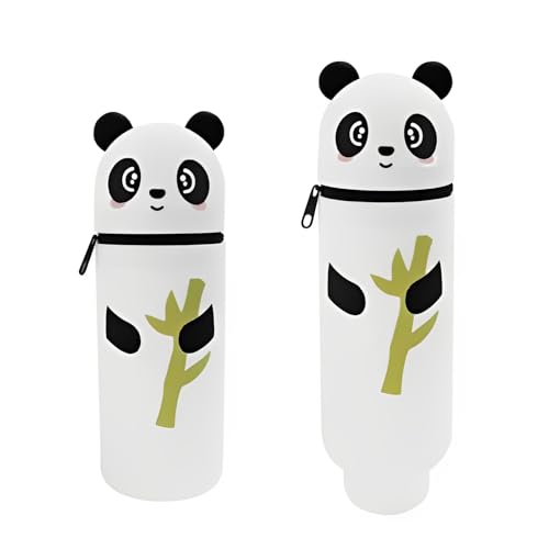 Regerly Kawaii Federmäppchen, Silikon Federmäppchen 2-In-1 Schulmäppchen Aus Weichem Silikon Mäppchen Tiere Schlampermäppchen Stifthalter Bleistifttasche Mädchen Junge (Bambus-Panda) von Regerly