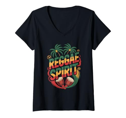 Damen Reggae Spirit Caribbean Rasta Roots Schlagzeug Vibes T-Shirt mit V-Ausschnitt Damen Reggae Spirit Caribbean Rasta Roots Schlagzeug Vibes T-Shirt mit V-Ausschnitt von Reggae Jamaica Rasta Vibes Dub Ska Roots