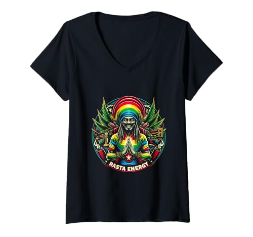Damen Ich liebe Reggae-Musik - Reggae Energy T-Shirt mit V-Ausschnitt von Reggae music Energy