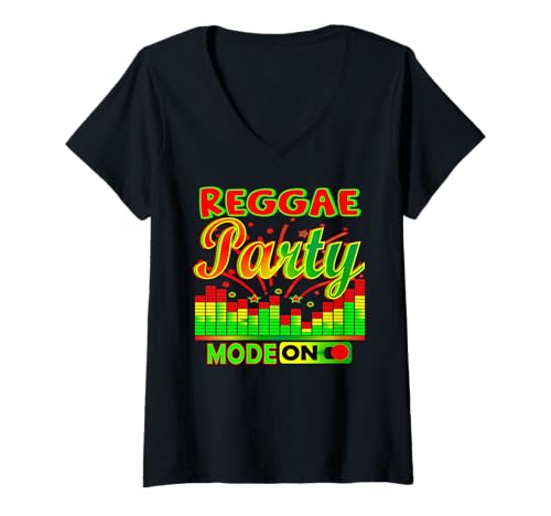 Damen Reggae Party Modus auf: Reggae Party Outfits für Frauen T-Shirt mit V-Ausschnitt von Reggae party outfits Reggae party clothing women