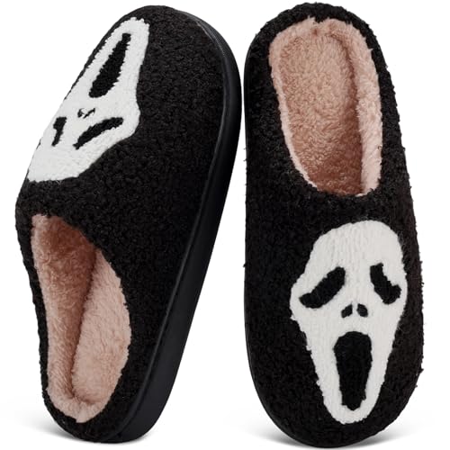 Regilt Halloween-Hausschuhe für Damen und Herren, gruseliger Kürbis, Geist, flauschig, Plüsch, warm, gemütlich, Hausschuhe, für drinnen und draußen, Scream Black, 5-6 Wide Women/4-5 Wide Men Regilt Halloween-Hausschuhe für Damen und Herren, gruseliger Kürbis, Geist, flauschig, Plüsch, warm, gemütlich, Hausschuhe, für drinnen und draußen, Scream Black, 5-6 Wide Women/4-5 Wide Men von Regilt