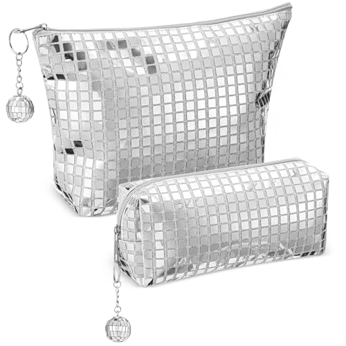 Reginary Disco-Kosmetik-Make-up-Taschen oder Damen, silberfarbene Glitzer-Pailletten, Spiegeltasche, große Reisehandtasche mit Discokugel, Initiale, niedlicher Reißverschluss, Make-up-Tasche für Reginary Disco-Kosmetik-Make-up-Taschen oder Damen, silberfarbene Glitzer-Pailletten, Spiegeltasche, große Reisehandtasche mit Discokugel, Initiale, niedlicher Reißverschluss, Make-up-Tasche für von Reginary