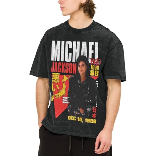 Michael King Jackson Shirt Hip Hops T-Shirts Retro Washed Drop Shoulder Kurzarm T-Shirt Fashion Rock Style Baumwolle T-Shirt für Alltag und Freizeit Aktivitäten, Jackson-1, S von Reginascaks