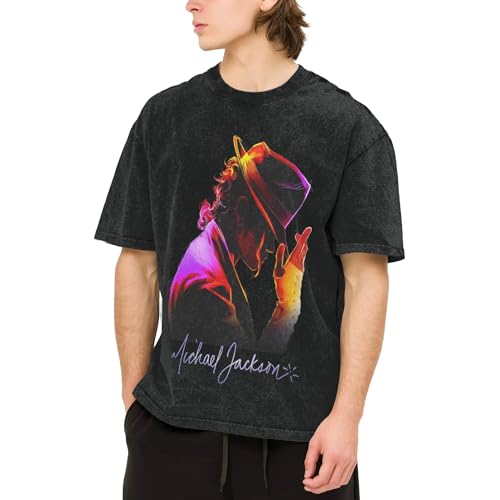 Michael King Jackson Shirt Hip Hops T-Shirts Retro Washed Drop Shoulder Kurzarm T-Shirt Fashion Rock Style Baumwolle T-Shirt für Alltag und Freizeit Aktivitäten, Jackson-13, XXL von Reginascaks