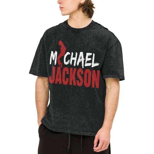 Michael King Jackson Shirt Hip Hops T-Shirts Retro Washed Drop Shoulder Kurzarm T-Shirt Fashion Rock Style Baumwolle T-Shirt für Alltag und Freizeit Aktivitäten, Jackson-15, M von Reginascaks