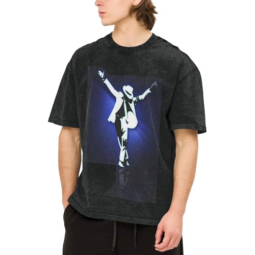 Michael King Jackson Shirt Hip Hops T-Shirts Retro Washed Drop Shoulder Kurzarm T-Shirt Fashion Rock Style Baumwolle T-Shirt für Alltag und Freizeit Aktivitäten, Jackson-2, XXL von Reginascaks
