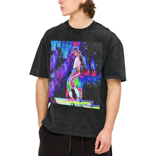 Michael King Jackson Shirt Hip Hops T-Shirts Retro Washed Drop Shoulder Kurzarm T-Shirt Fashion Rock Style Baumwolle T-Shirt für Alltag und Freizeit Aktivitäten, Jackson-8, XXL von Reginascaks