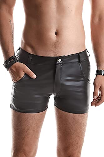 Herren Wetlook Shorts schwarz elastisch mit Taschen Kurze Männer Hose mit Reißverschluss M von Regnes Fetish Planet