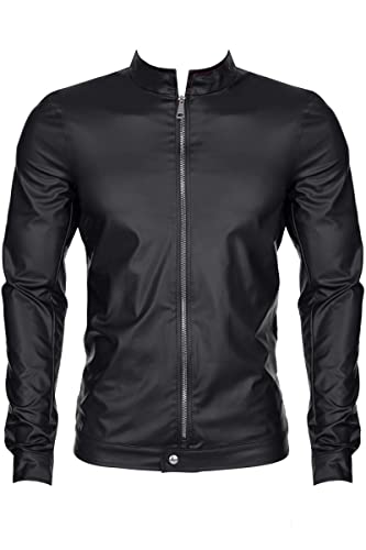 Regnes Fetish Planet Herren wetlook Jacke in schwarz mit dekorativen Metallic-Druckknöpfen und silberfarbenem Reißverschluss XL von Regnes Fetish Planet