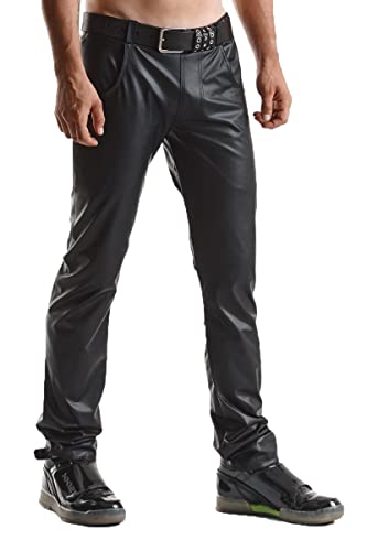 Regnes Fetish Planet Lange Herren Hose schwarz aus elastischem Wetlook-Material matt und tief Geschnittener Taille L von Regnes Fetish Planet