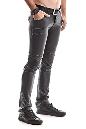 Regnes Fetish Planet Lange Herren Wetlook Hose schwarz matt mit Reißverschlüssen und Schnallen Männer Pants XL von Regnes Fetish Planet