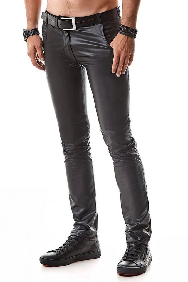 Regnes Fetish Planet Lederimitathose Herren lange Wetlook-Hose RMVincenzo001 in schwarz, Made in EU von Regnes Fetish Planet