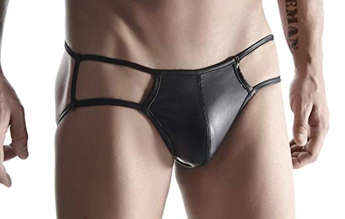 Regnes Fetish Planet Männer Dessous Wetlook Jock Slip in schwarz mit Bänder Herren Slip erotisch L von Regnes Fetish Planet