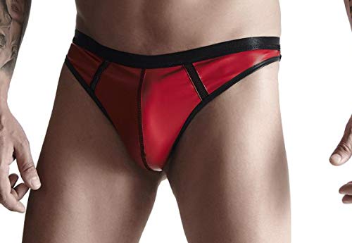 Regnes Fetish Planet Männer Wetlook String schwarz rot dehnbar erotischer Herren Slip mit Gummibund M von Regnes Fetish Planet