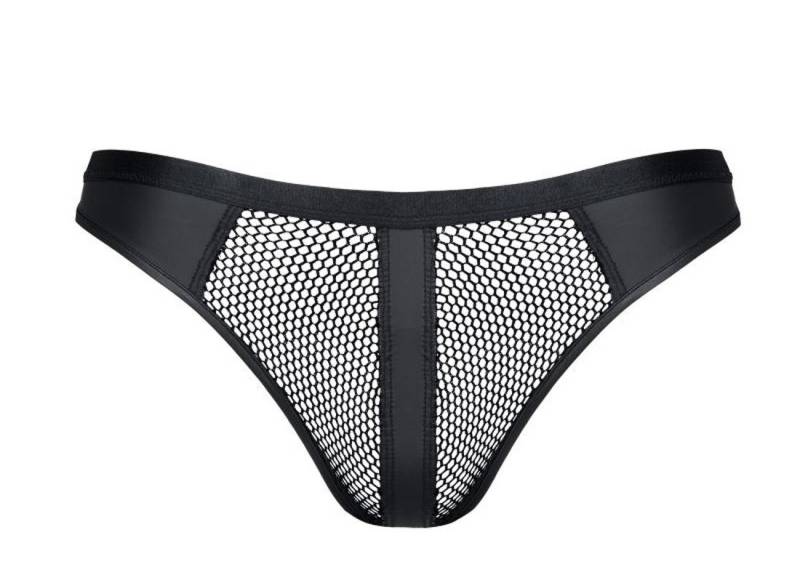 Regnes Fetish Planet String Schwarzer transparenter Herren String aus groben Netz und wetlook Mate von Regnes Fetish Planet