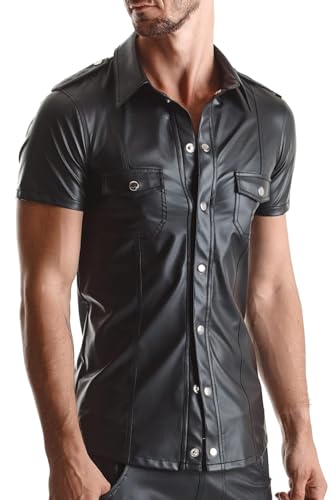Chemise Manches Courtes Wetlook Noire Luca - Regnes - 3XL - Noir von Regnes Fetish Planet