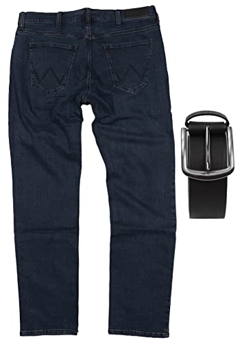 Regular Fit Wrangler Stretch Herren Jeans inkl. Gürtel (Blue Black, W34/L32) von Regular Fit