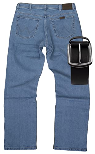 Regular Fit Wrangler Stretch Herren Jeans inkl. Gürtel (Light Stone, W33/L30) von Regular Fit