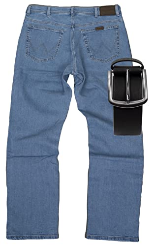 Regular Fit Wrangler Stretch Herren Jeans inkl. Gürtel (Light Stone, W34/L34) von Regular Fit